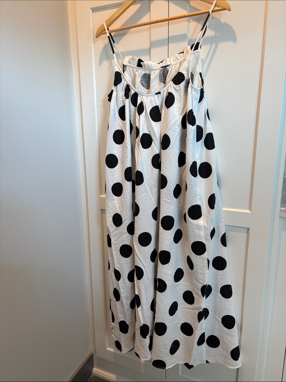 Tabitha Brown Maxi Dress - Black & White Polka Dot Spaghetti Strap - Picture 4 of 10